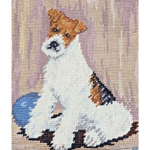 Vtg Fox Terrier Jack Russell Asta Dog Wool Needlepoint Velvet Pillow 10x10